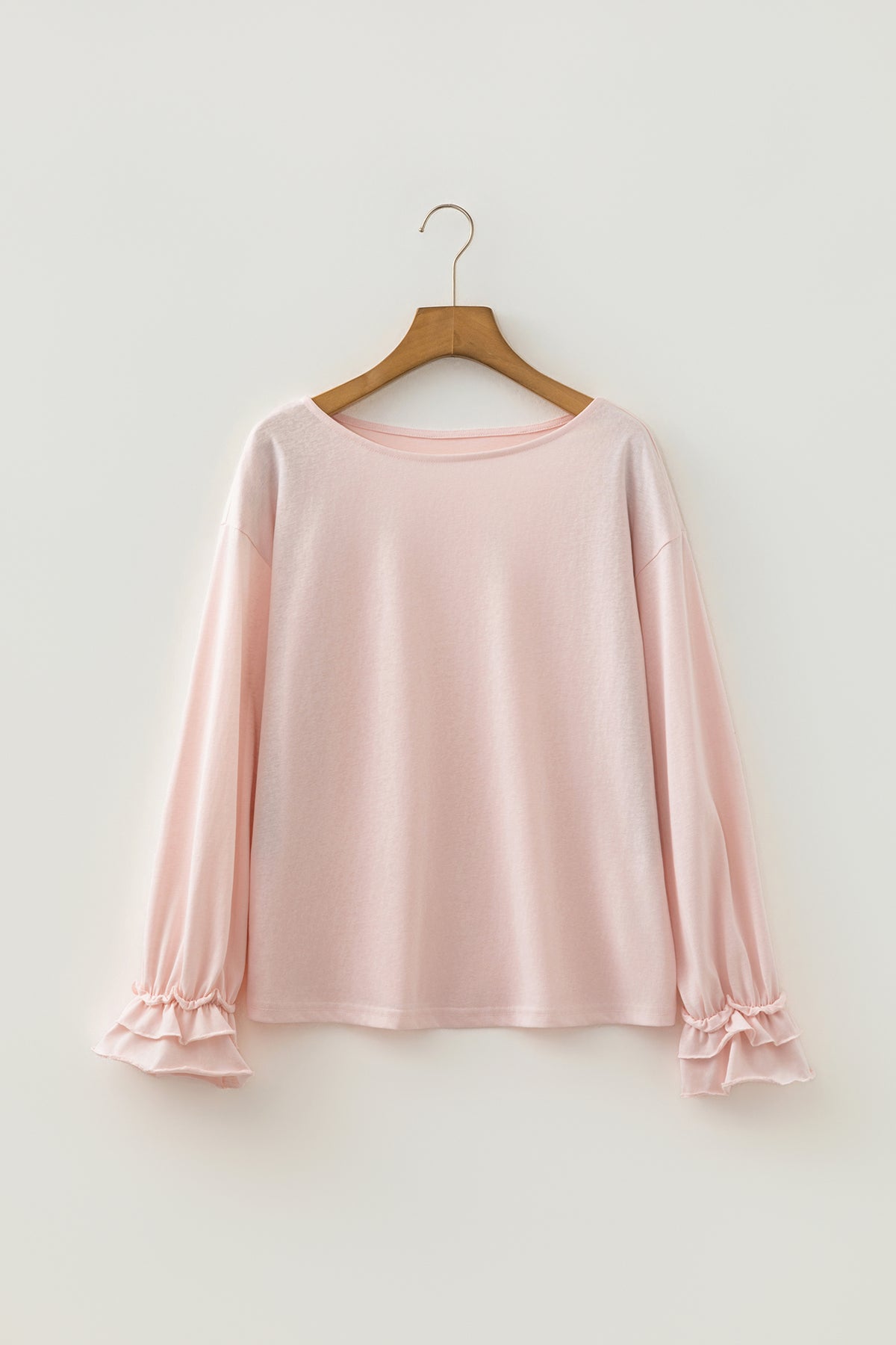 Women’s Pink Ruffle-Cuff Long-Sleeve Top