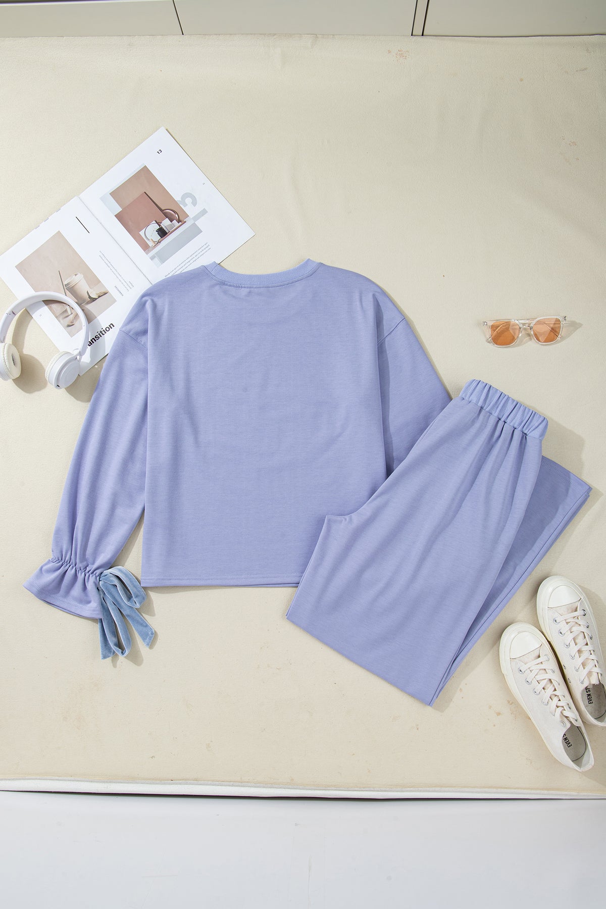 Women’s Blue Bow-Detail Two-Piece Lounge Set