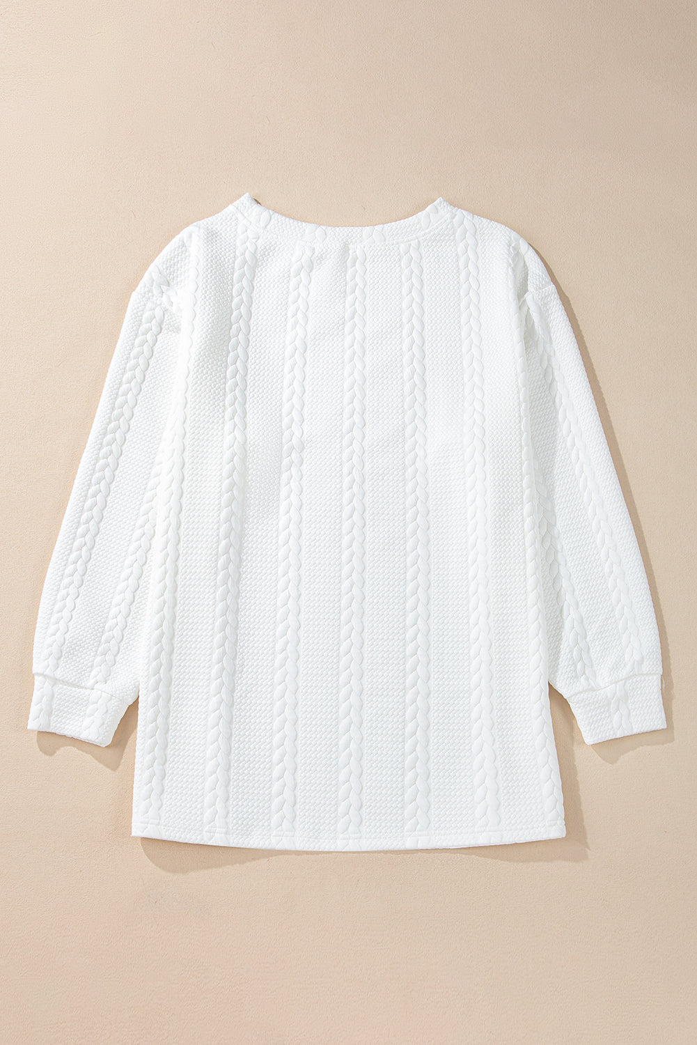 White Textured Relaxed Fit Long Sleeve Top