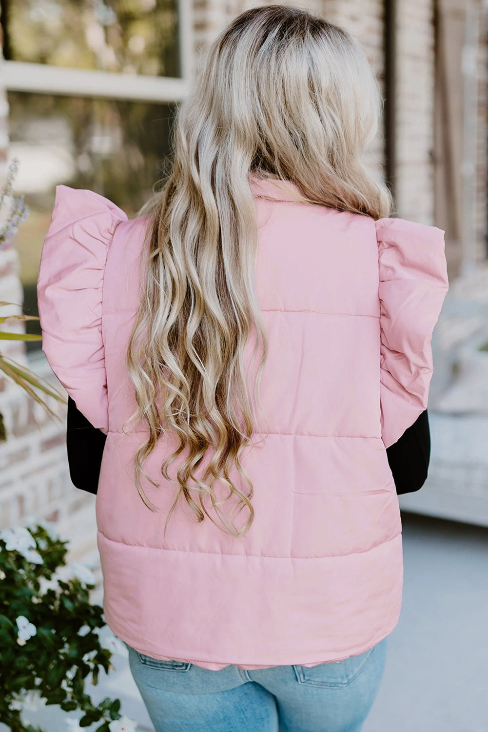 Blush Pink Flutter Sleeve Puffer Vest
