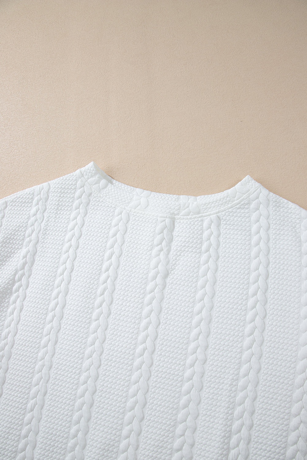 White Textured Relaxed Fit Long Sleeve Top