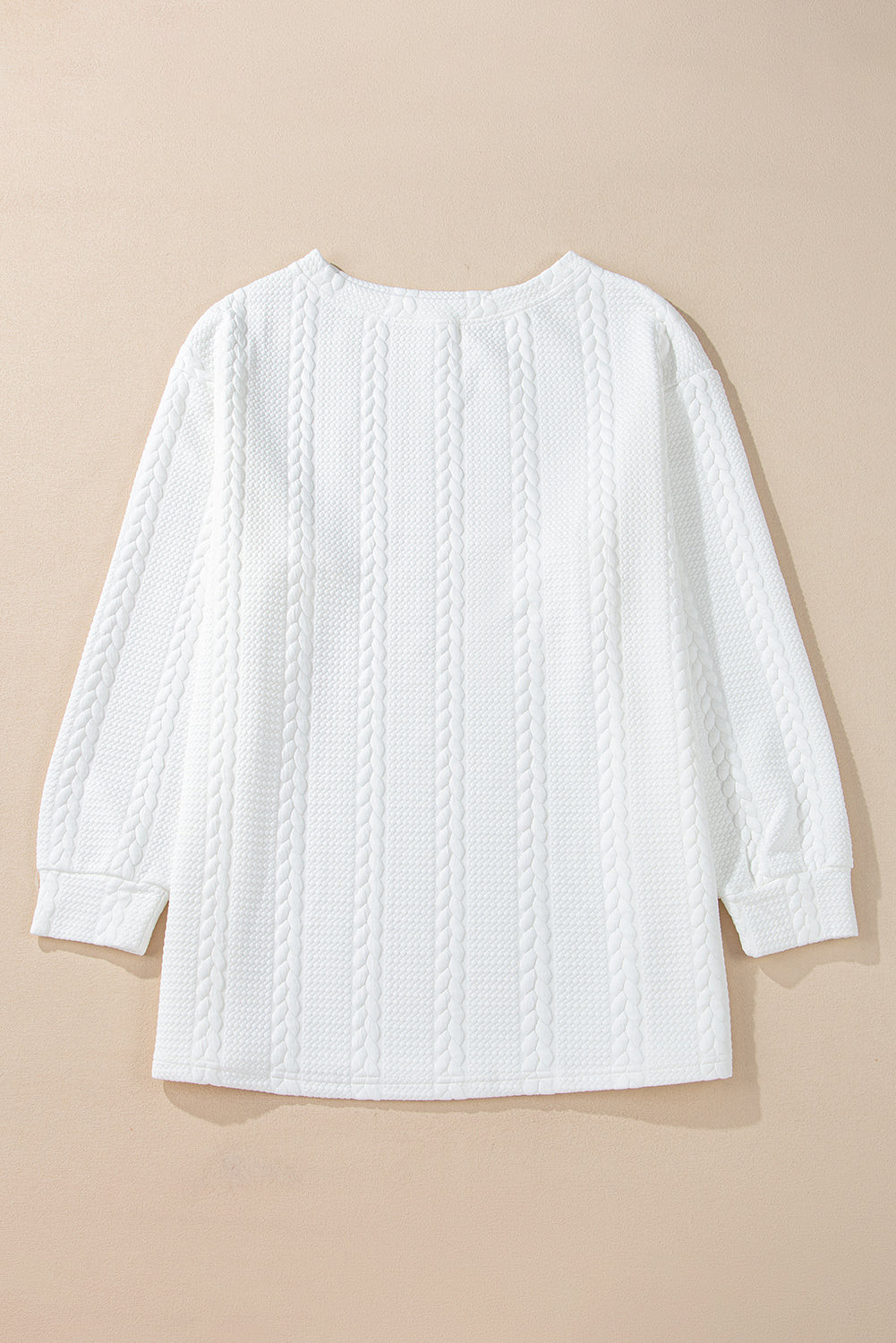 White Textured Relaxed Fit Long Sleeve Top