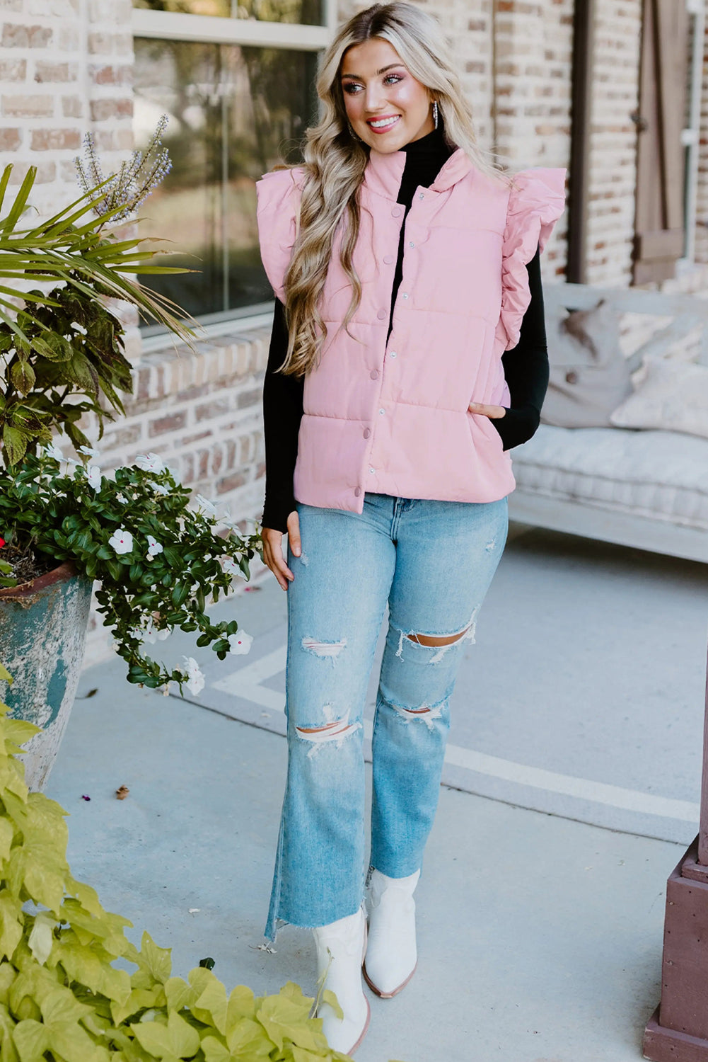 Blush Pink Flutter Sleeve Puffer Vest