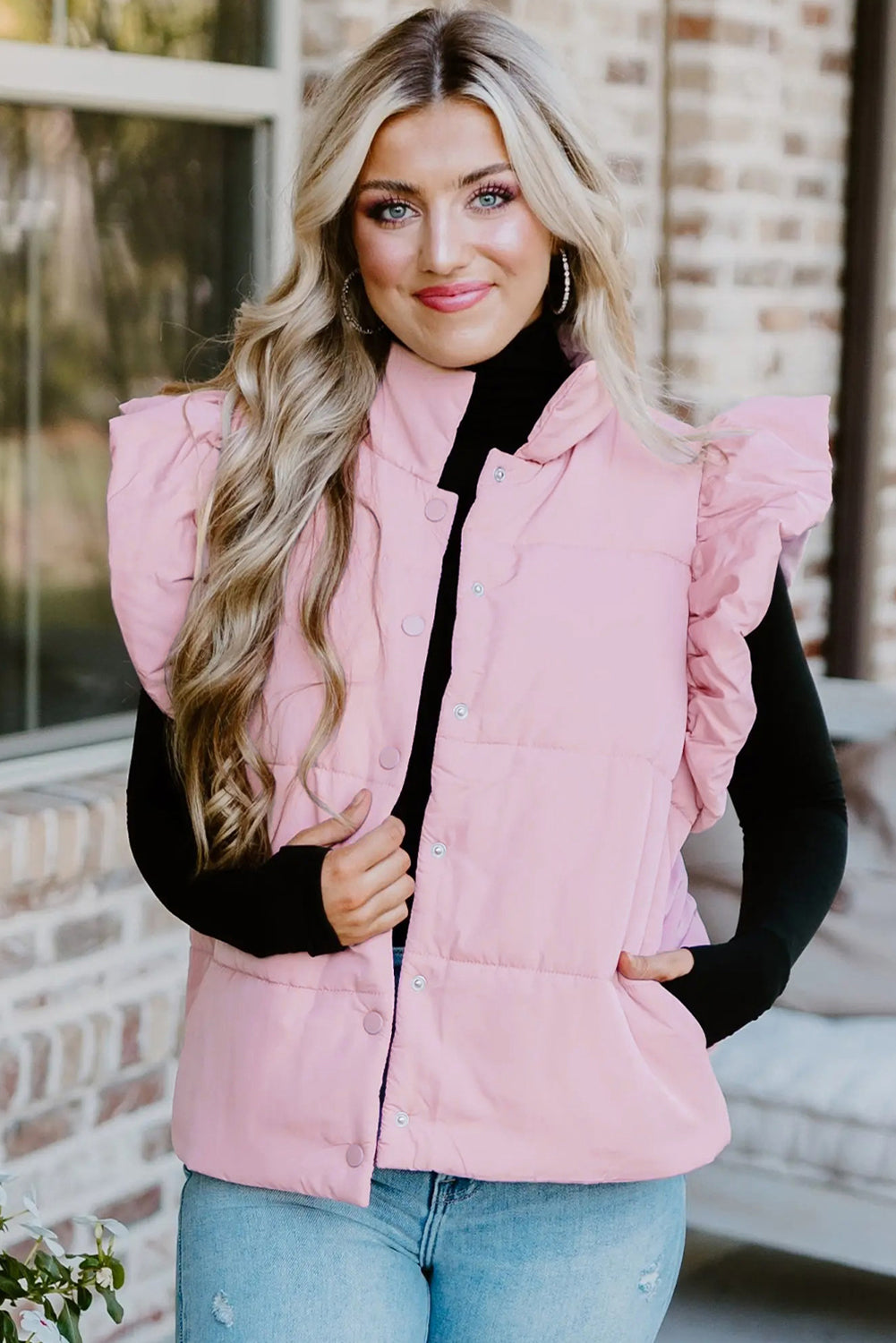 Blush Pink Flutter Sleeve Puffer Vest