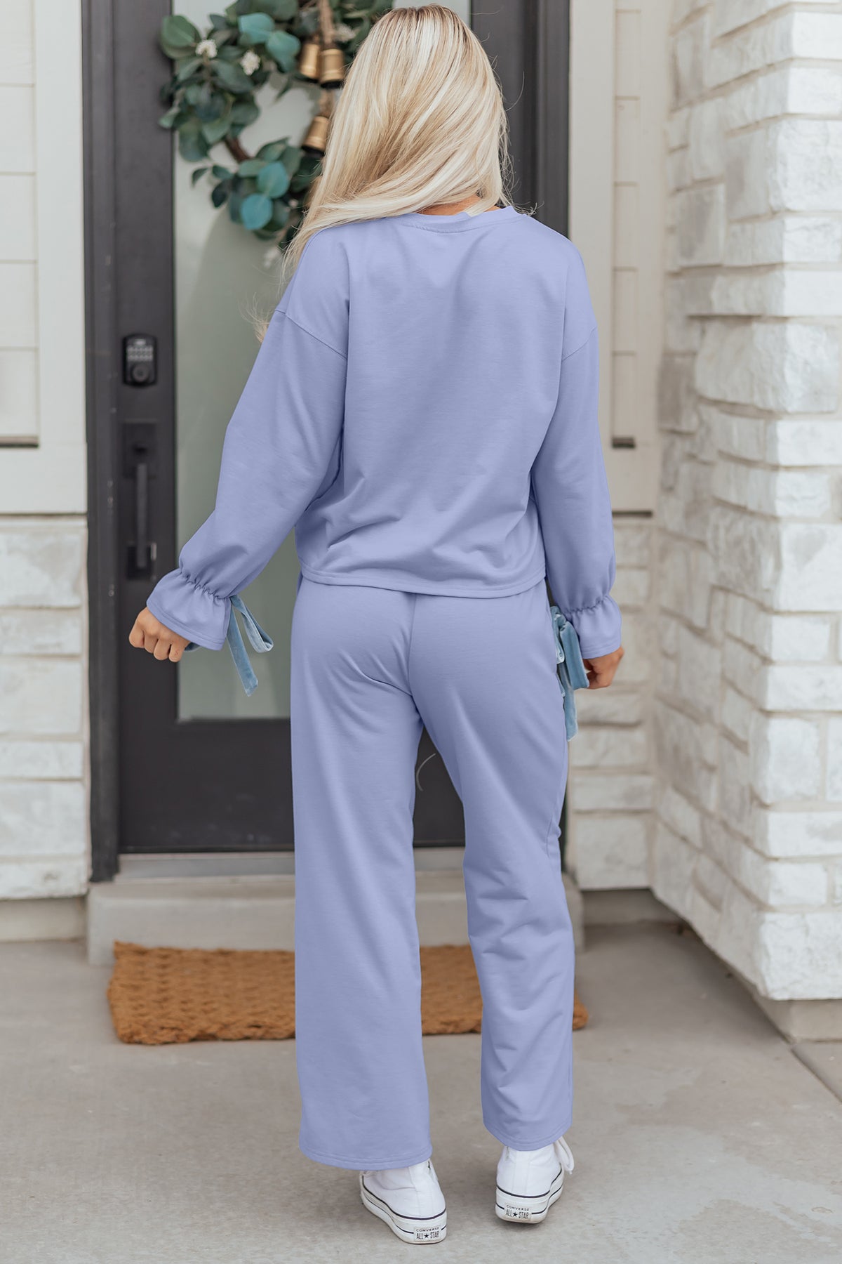 Women’s Blue Bow-Detail Two-Piece Lounge Set