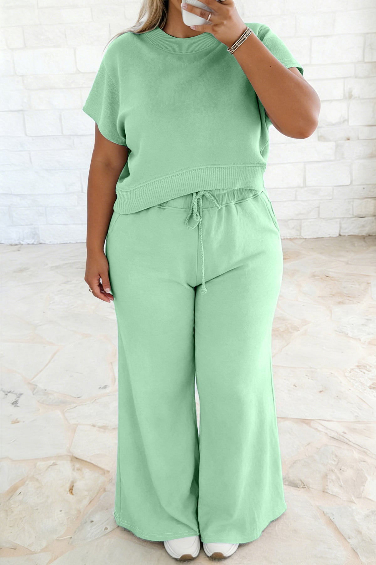 Women’s Plus-Size Two-Piece Wide-Leg Pants Set