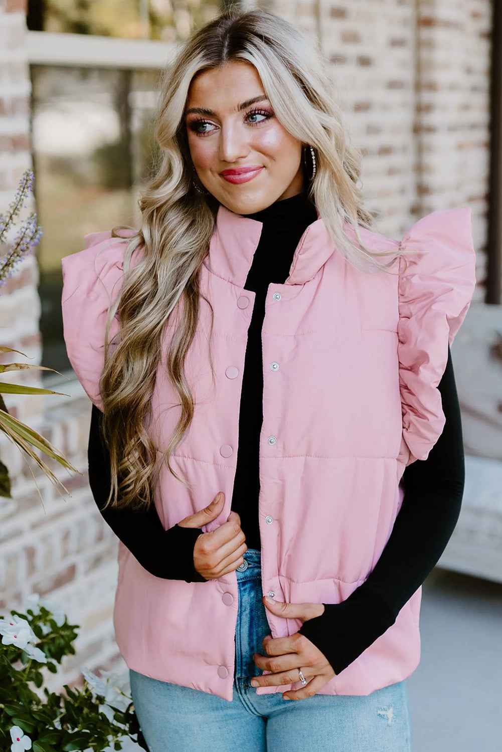 Blush Pink Flutter Sleeve Puffer Vest