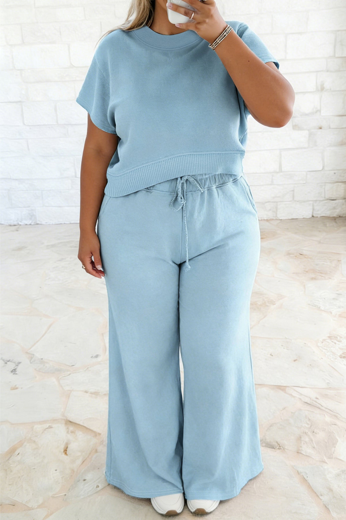 Women’s Plus-Size Two-Piece Wide-Leg Pants Set
