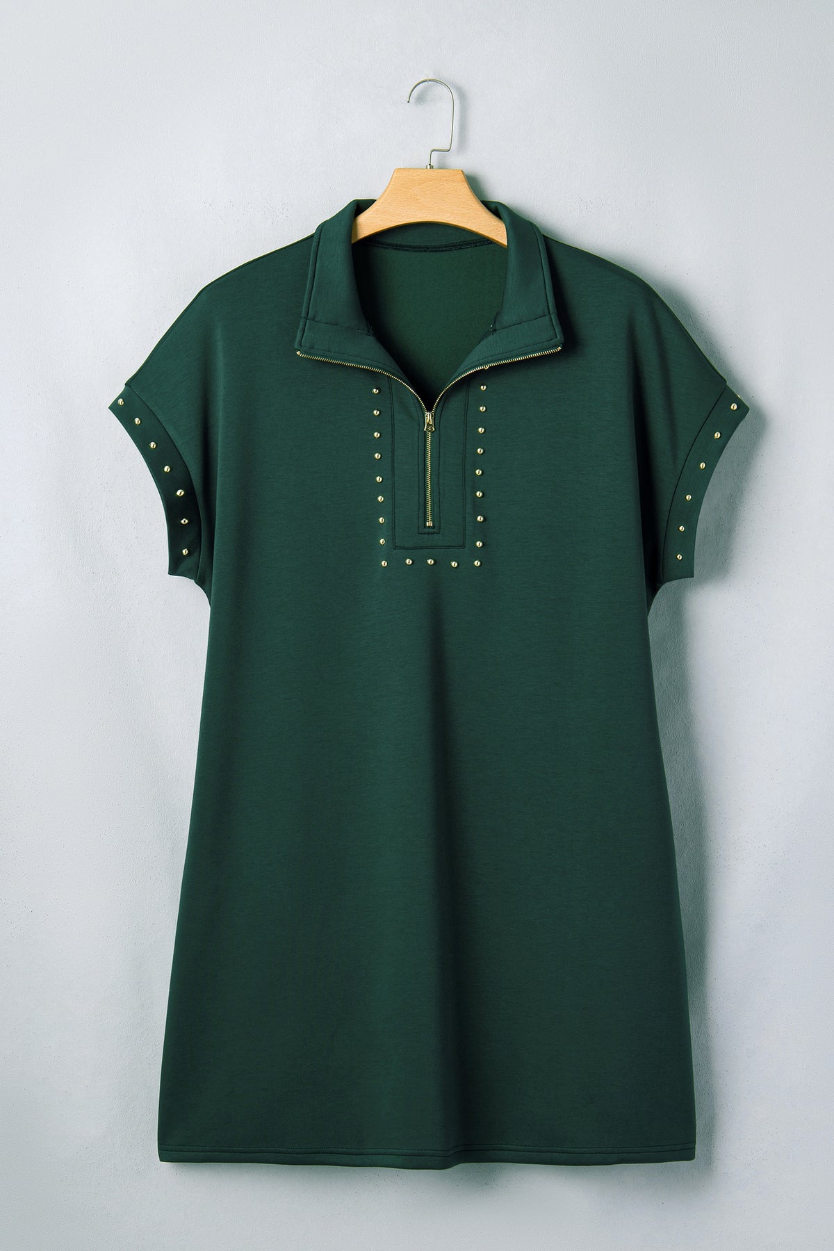 Women’s Plus-Size Green Studded Half-Zip Dress
