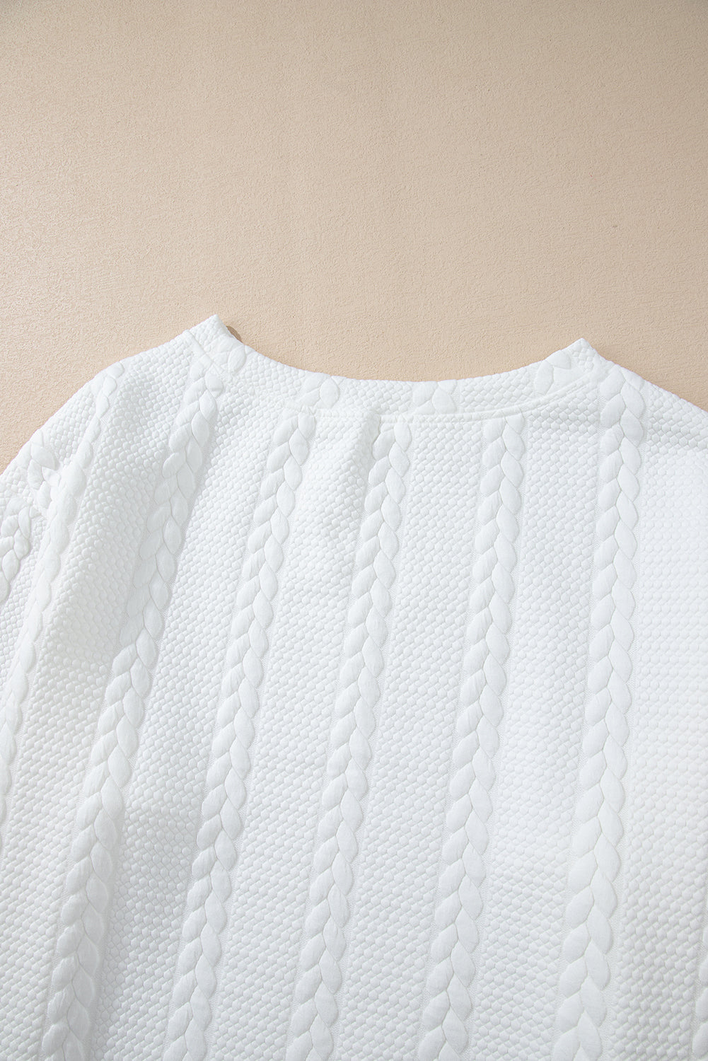 White Textured Relaxed Fit Long Sleeve Top