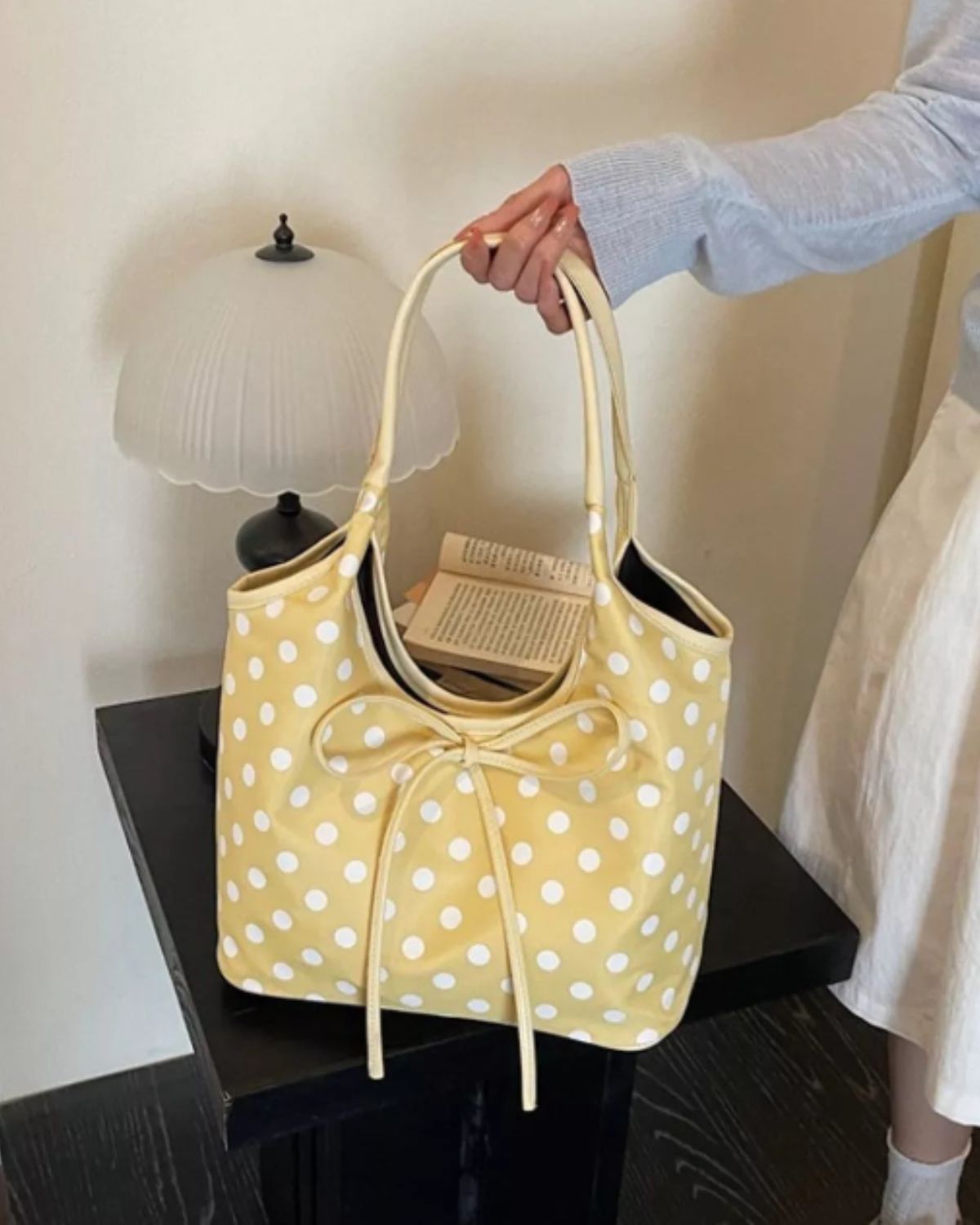 Women’s Polka Dot Bow Shoulder Bag | Medium Tote Purse