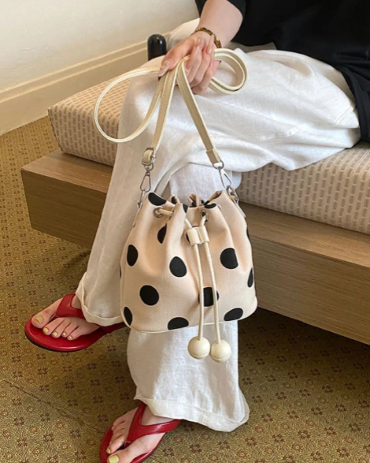 Women’s Polka Dot Bucket Crossbody Bag | Drawstring Purse