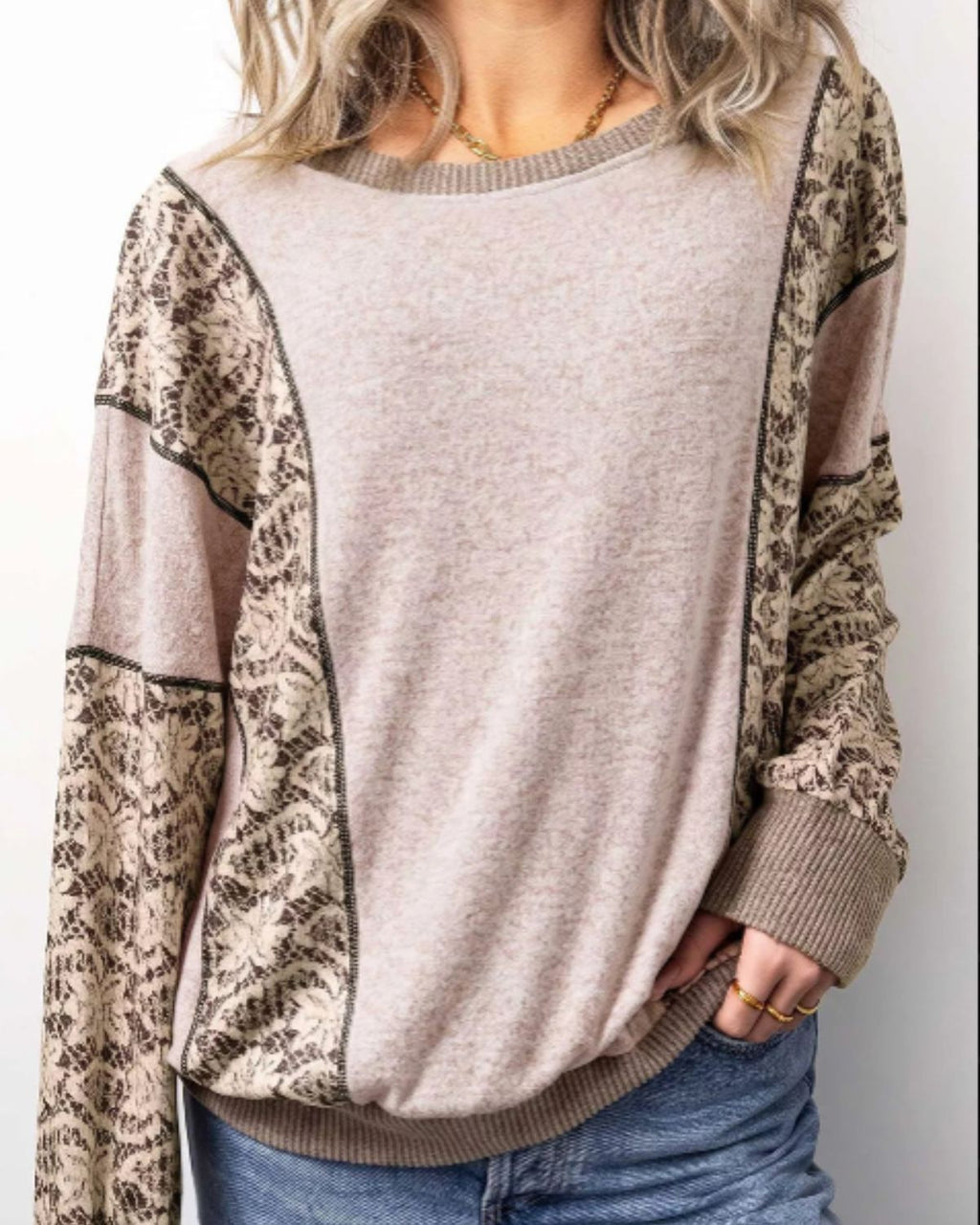 Women’s Floral Print Long Sleeve Top | Relaxed Round Neck Shirt