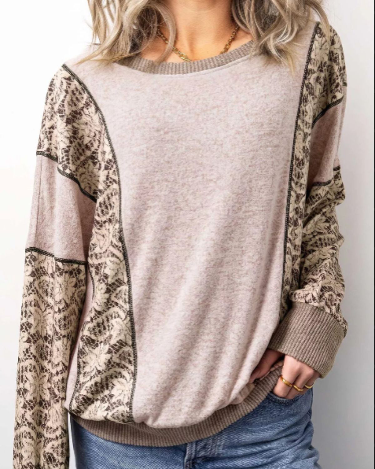 Women’s Floral Print Long Sleeve Top | Relaxed Round Neck Shirt