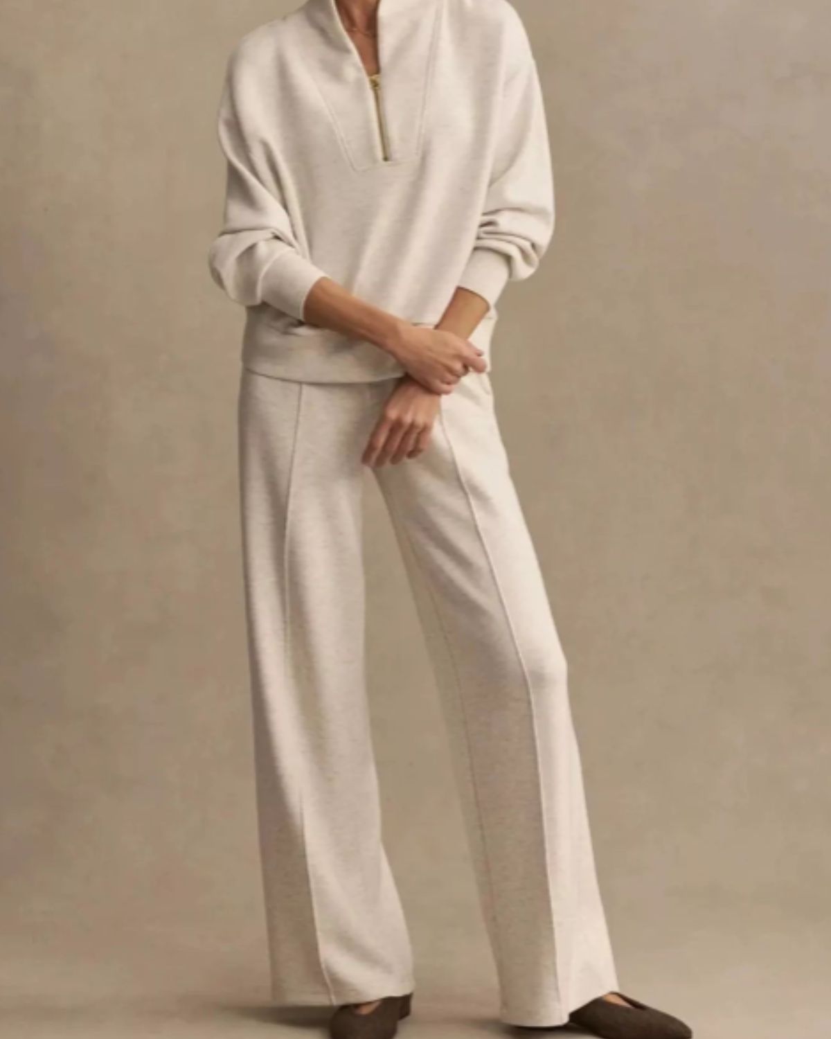 Women’s Quarter-Zip Sweatshirt & Wide Leg Pants Set | 2-Piece Outfit