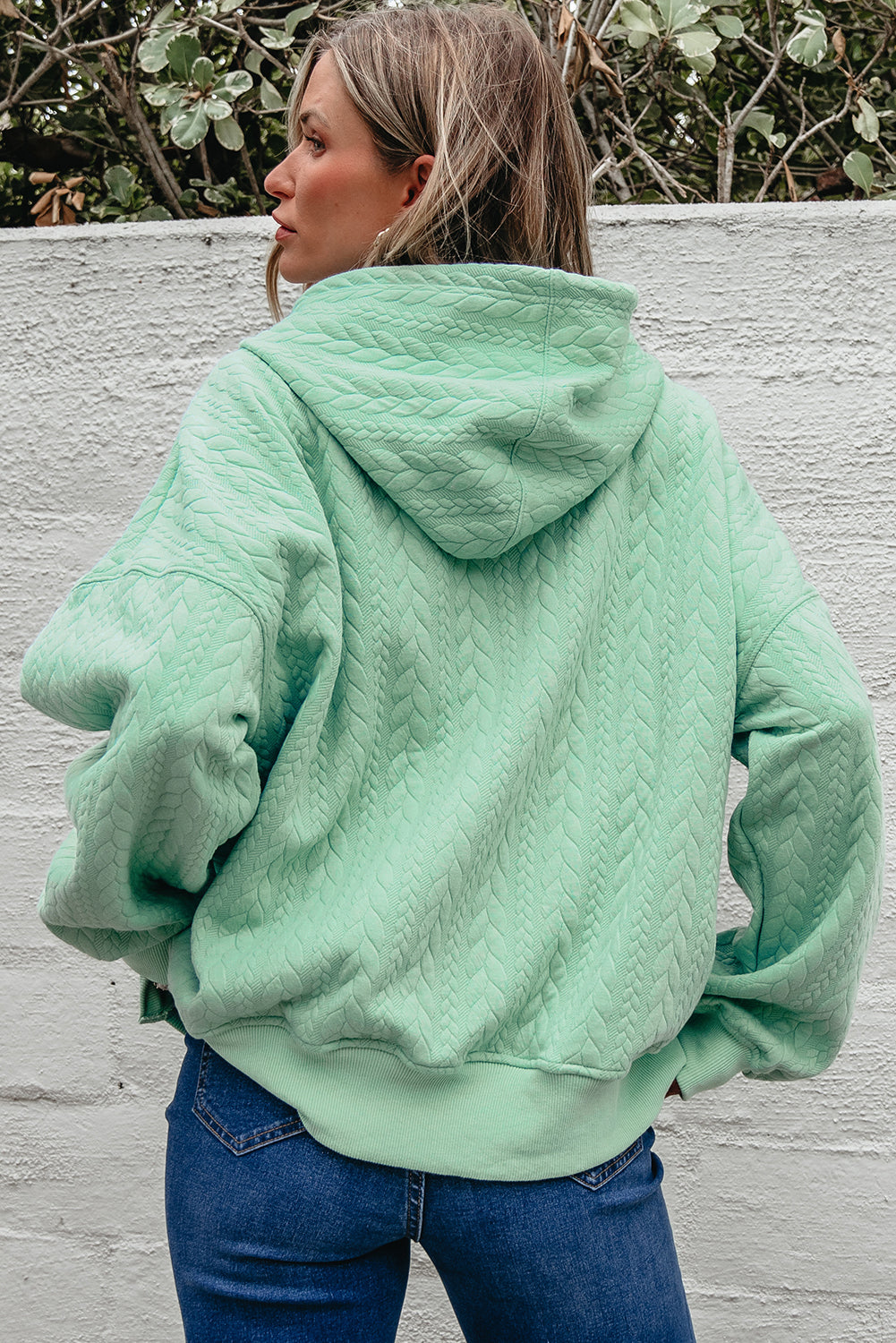 Moonlight Jade Cable Textured Oversized Hoodie