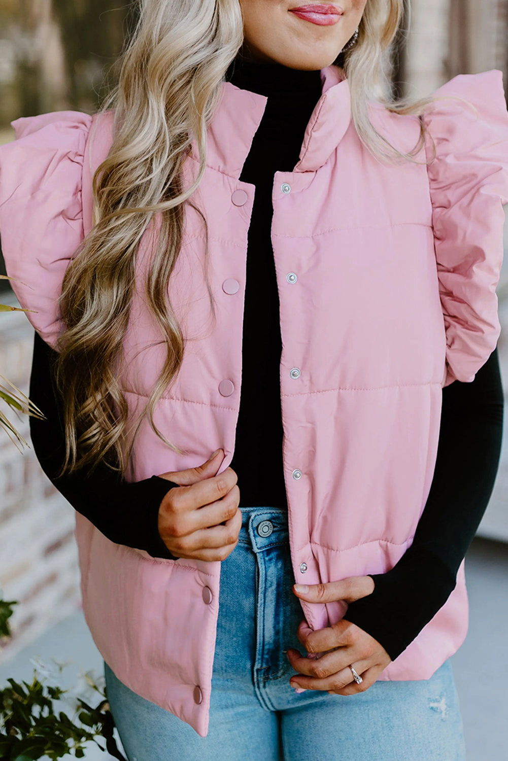 Blush Pink Flutter Sleeve Puffer Vest