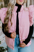 Blush Pink Flutter Sleeve Puffer Vest