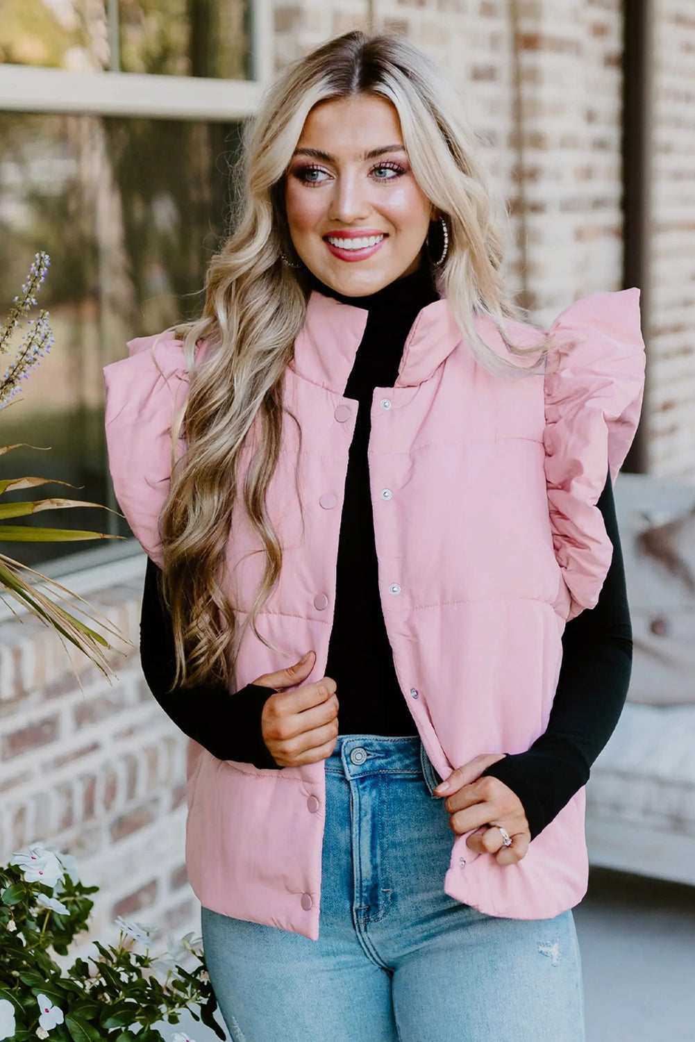 Blush Pink Flutter Sleeve Puffer Vest