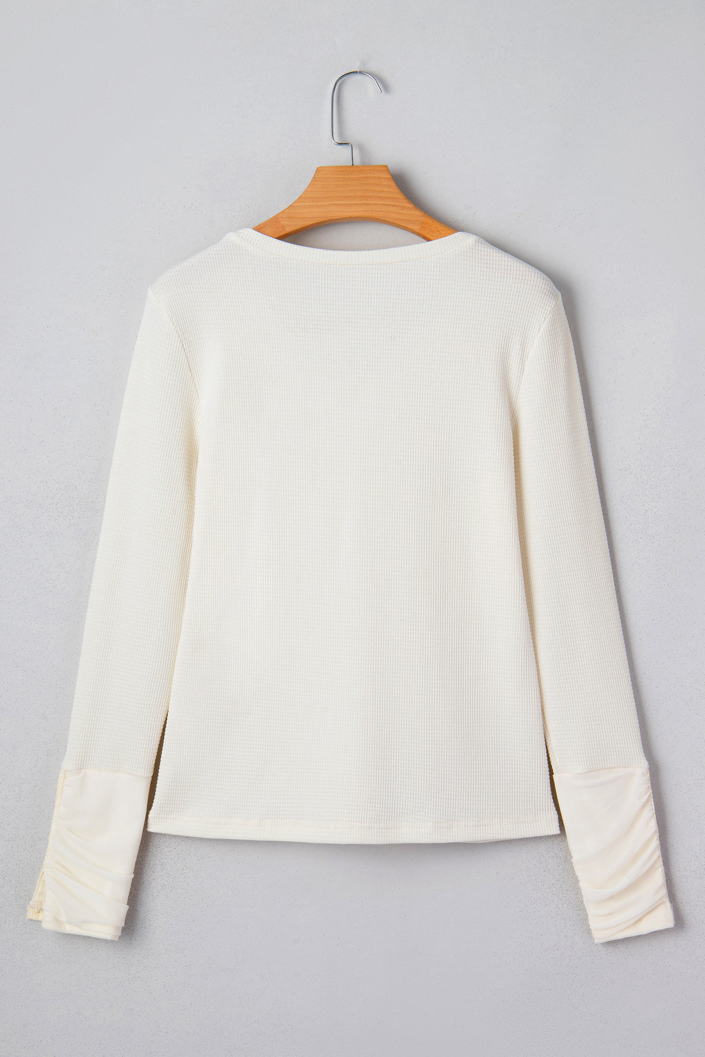 Ivory Thermal Knit Lace Detail V-Neck Top