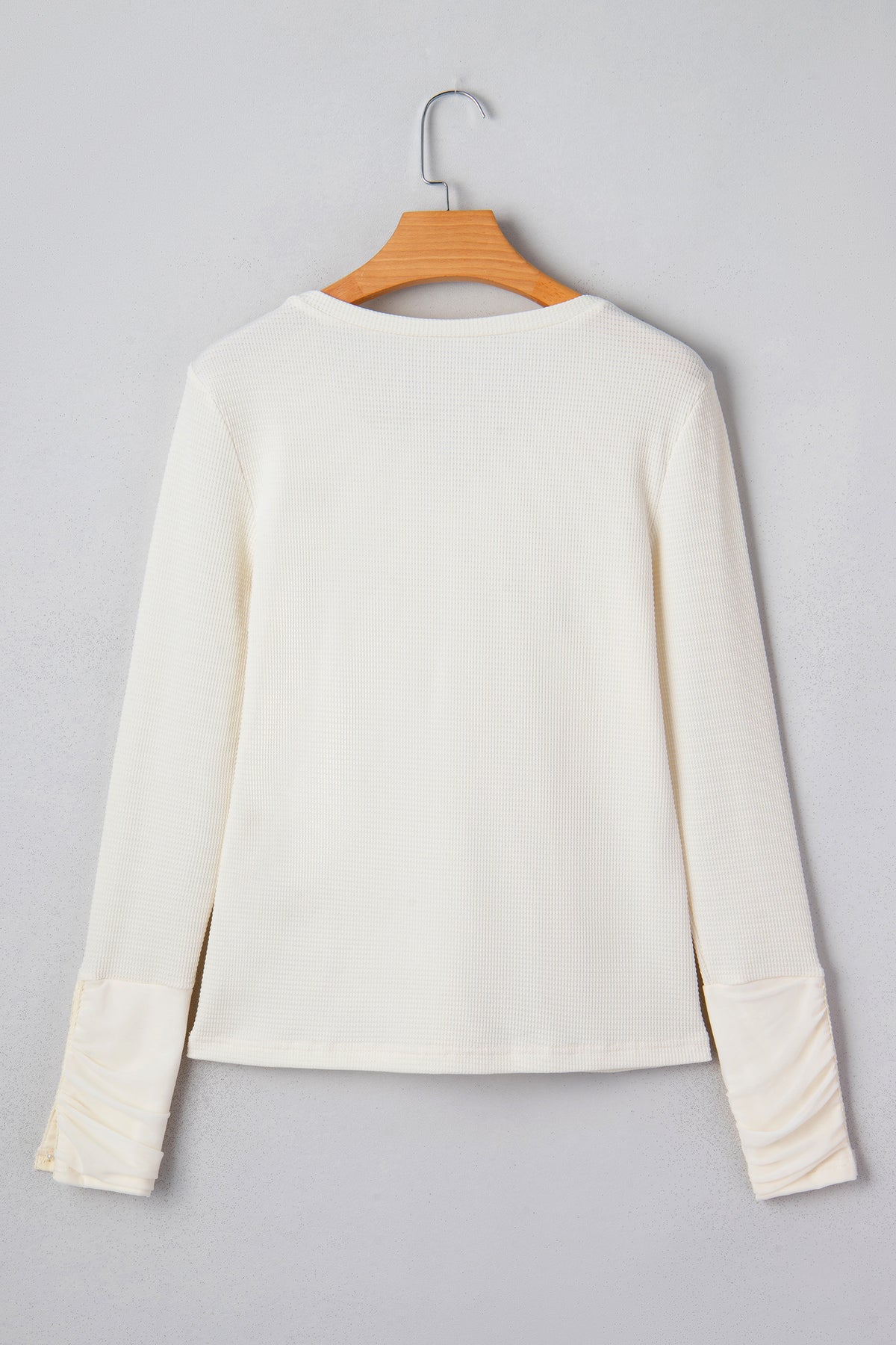 Ivory Thermal Knit Lace Detail V-Neck Top