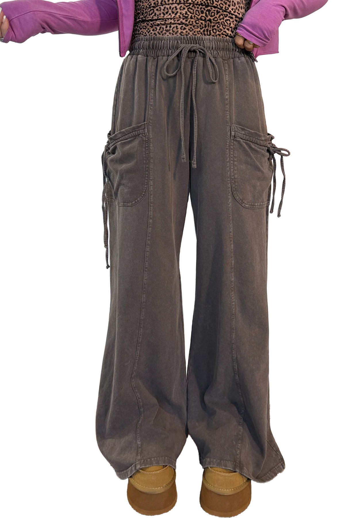 Mineral Wash Cotton Cargo Pants – Dark Brown